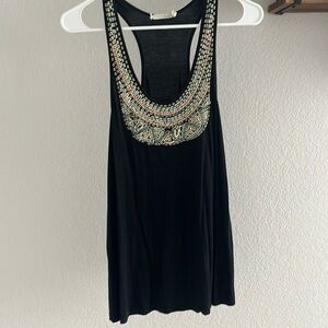 beaded neckline black top